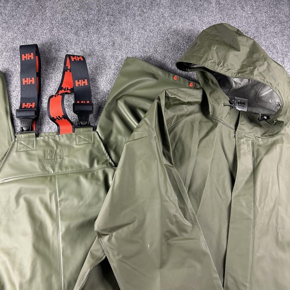 Helly Hansen Workwear Jacket Mens 3XL Green PVC Waterproof Rain Coat Bib Pants